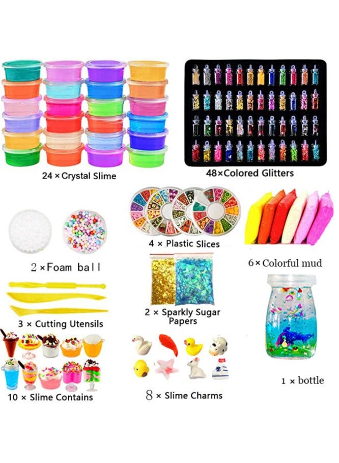 Ultimate 108-Piece Slime Toy Kit for Kids – A colorful DIY slime-making set with crystal slime, colored glitter, foam balls, plastic slices, colorful mud, cutting utensils, sparkle sugar papers, slime contains, charms, and tools. Perfect for creative kids’ crafts, sensory play, stress relief, birthday gifts, and educational toys. Ideal for boys and girls who love slime toys and hands-on fun/ Slime Toys/ DIY slime kit/ Slime accessories/ Kids toys/ Safe, non-toxic, and hours of fun - Image 2