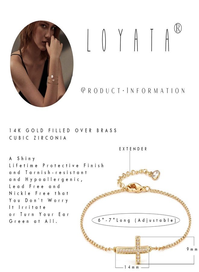 LOYATA Sideway Cross Bracelet Gold Diamond Cubic Zirconia 14K Gold Plated Dainty Chain Simple Jewelry Gift for Women - Image 5