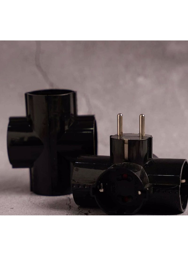 Three-Side Socket Plug 16 Amp - 250 Volts Black 4 Pieces (4)  - Image 1