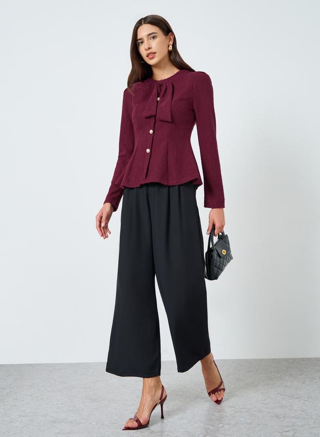 Take Two Textured Tie-Up Button Front Long Sleeve Top - Image 2