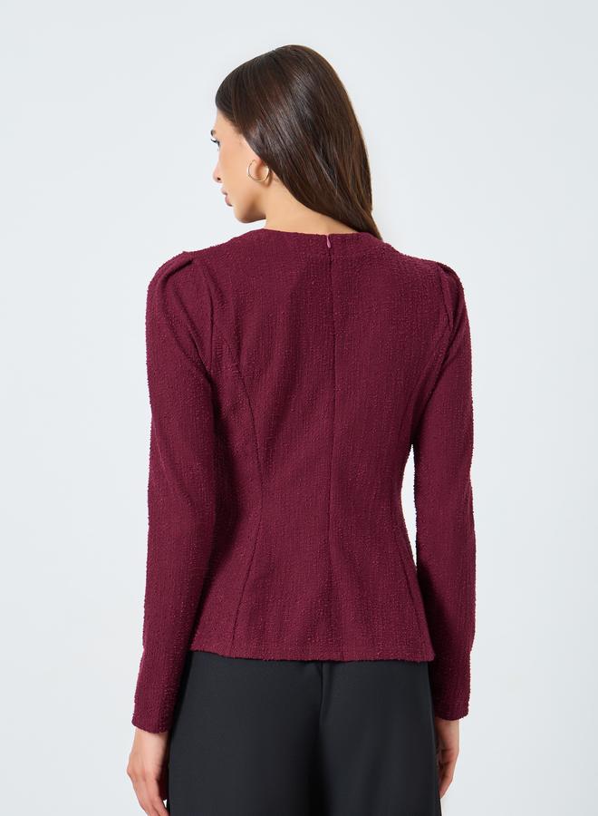 Take Two Textured Tie-Up Button Front Long Sleeve Top - Image 5