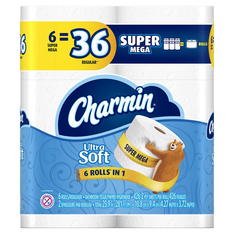 Charmin Ultra Soft Toilet Paper Super Mega Rolls 6 Count