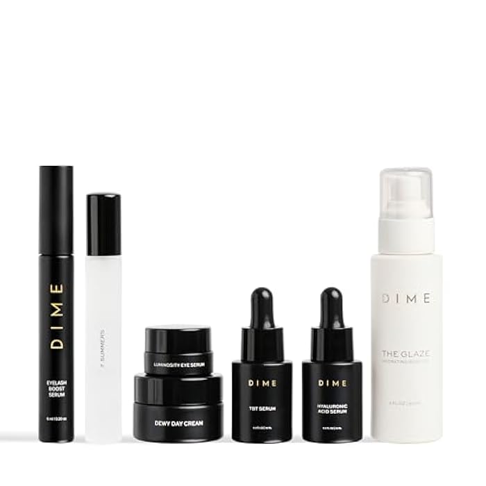 DIME Beauty Icons Collection - Travel Size Skincare Discovery Set Includes 7 Summers Perfume, Eyelash Boost Serum, Luminosity Eye, Glaze Body Oil, Hyaluronic Acid, Dewy Day Cream, TBT Serum - Image 1