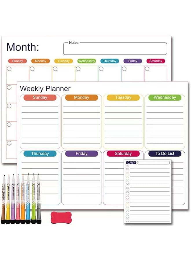 erorex - Magnetic Calendar Whiteboard For Fridge Daily Weekly Monthly Planner Whiteboard Set With 8Pcs Markers And Eraser Reusable Dry Erase Board Refrigerator Magnet Message Board Style 1 - Image 1