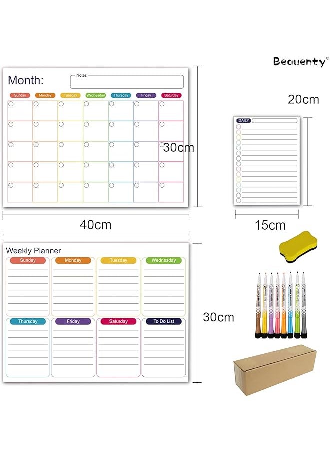 erorex - Magnetic Calendar Whiteboard For Fridge Daily Weekly Monthly Planner Whiteboard Set With 8Pcs Markers And Eraser Reusable Dry Erase Board Refrigerator Magnet Message Board Style 1 - Image 1
