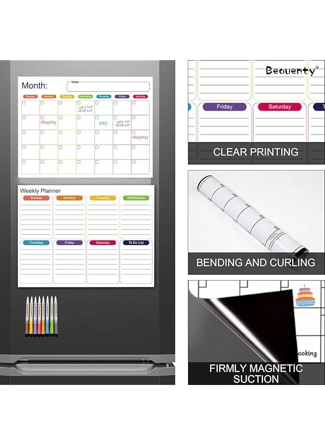 erorex - Magnetic Calendar Whiteboard For Fridge Daily Weekly Monthly Planner Whiteboard Set With 8Pcs Markers And Eraser Reusable Dry Erase Board Refrigerator Magnet Message Board Style 1 - Image 1