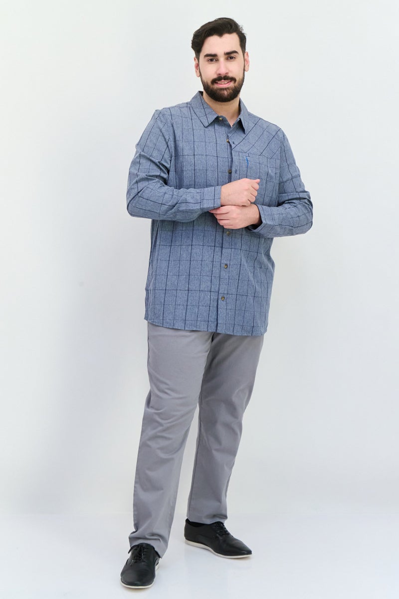 Avalanche Men Regular Fit Checkered Long Sleeves Casual Shirt, Slate Blue - Image 4