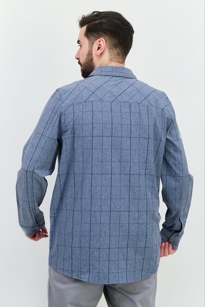 Avalanche Men Regular Fit Checkered Long Sleeves Casual Shirt, Slate Blue - Image 3