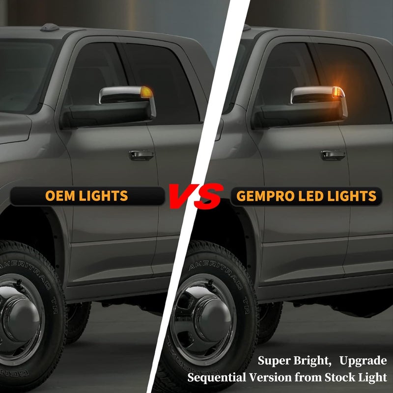 Gempro LED Sequential Side Mirror Turn Signal Light Compatible with 2010-2018 Dodge Ram 1500 2500 3500 4500 5500 Tow Mirror Lamp Replacement for 68302828AA 68302829AA 2PCS Smoked Len - Image 5