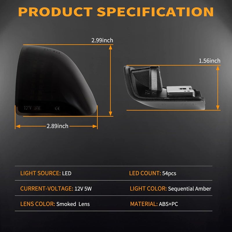 Gempro LED Sequential Side Mirror Turn Signal Light Compatible with 2010-2018 Dodge Ram 1500 2500 3500 4500 5500 Tow Mirror Lamp Replacement for 68302828AA 68302829AA 2PCS Smoked Len - Image 3