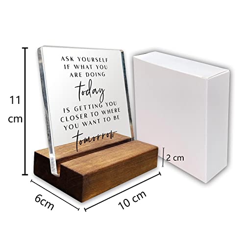 vizuzi Inspirational Quotes Desk Sign, Motivational Minimalist Decor Art Acrylic Plaque With Wooden Stand Sign Home Office Desk Sign Gift for Women Colleague Friend Cowoker - Image 3