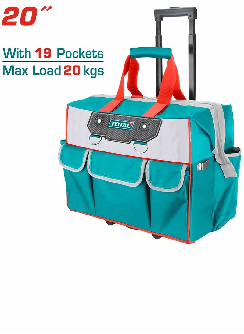TOTAL Total 20-Inch Rolling Rigid Tool Bag – THRRTB2012 – Heavy-Duty Tool Storage with Telescopic Handle & Wheels, 19 Pockets, Rigid Frame – Ideal for Electricians, Contractors & DIY Use  - Image 1