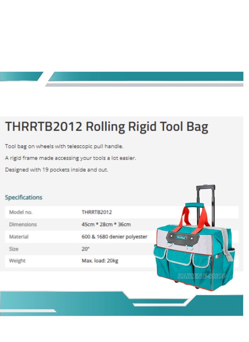 TOTAL Total 20-Inch Rolling Rigid Tool Bag – THRRTB2012 – Heavy-Duty Tool Storage with Telescopic Handle & Wheels, 19 Pockets, Rigid Frame – Ideal for Electricians, Contractors & DIY Use  - Image 3