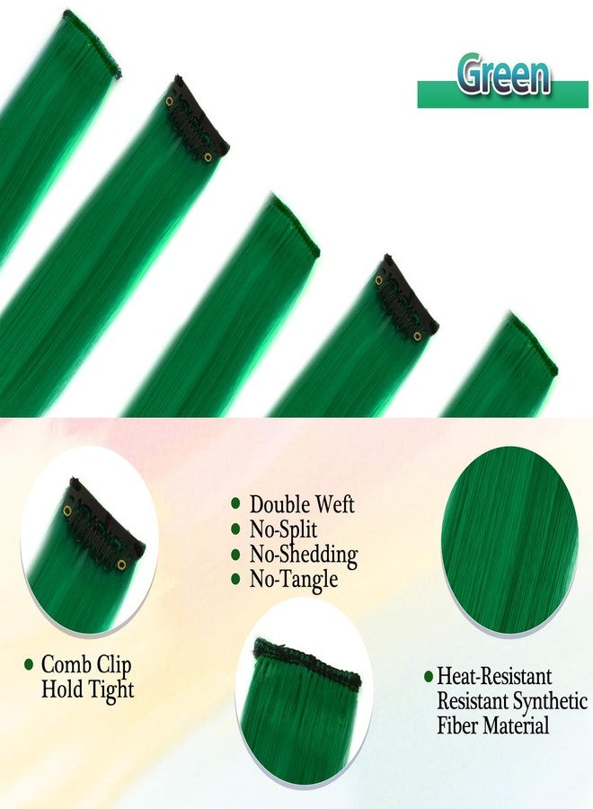 بارسدار وصلات شعر بارسدار الخضراء بمشابك - وصلات شعر خضراء ملونة للنساء - 22 بوصة، 12 قطعة، شعر صناعي ناعم بألوان زاهية، مناسب لأعياد الميلاد والهالوين وعيد القديس باتريك - Image 3