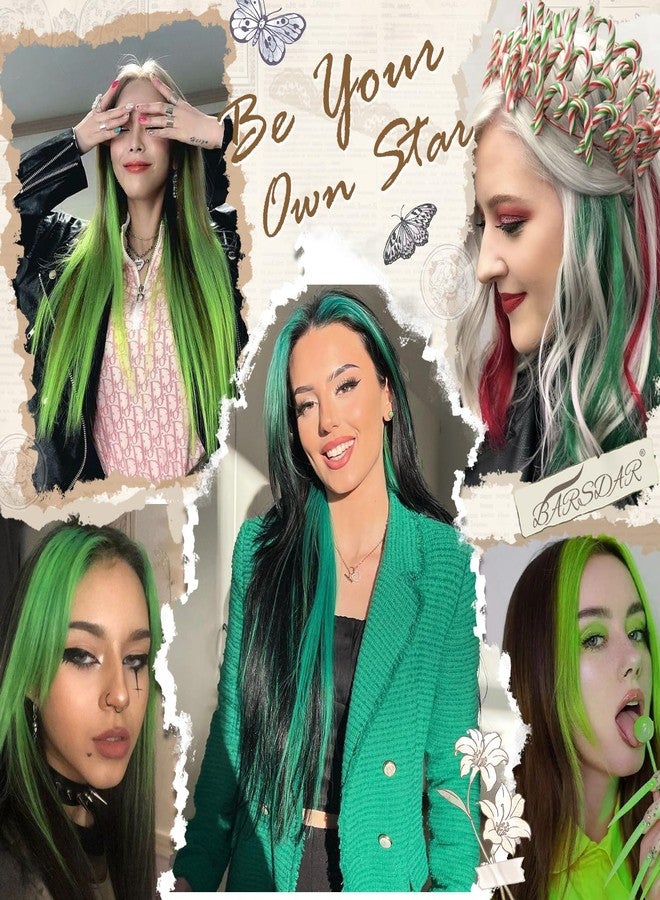 بارسدار وصلات شعر بارسدار الخضراء بمشابك - وصلات شعر خضراء ملونة للنساء - 22 بوصة، 12 قطعة، شعر صناعي ناعم بألوان زاهية، مناسب لأعياد الميلاد والهالوين وعيد القديس باتريك - Image 4