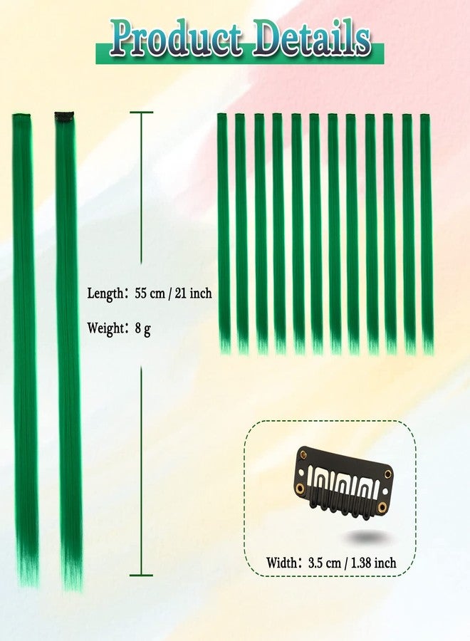 بارسدار وصلات شعر بارسدار الخضراء بمشابك - وصلات شعر خضراء ملونة للنساء - 22 بوصة، 12 قطعة، شعر صناعي ناعم بألوان زاهية، مناسب لأعياد الميلاد والهالوين وعيد القديس باتريك - Image 2