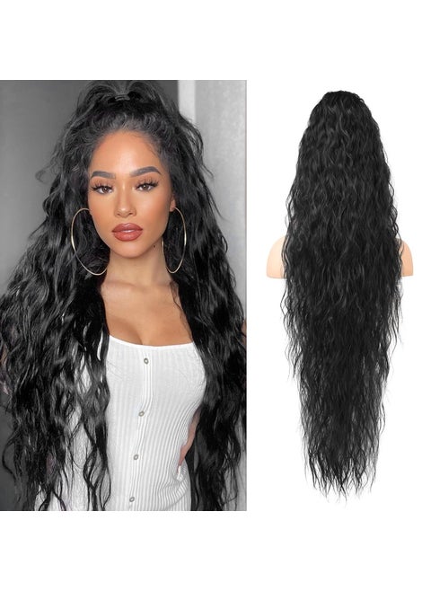LONAI Ponytail Extension 34 Black Long Wavy Drawstring Ponytail Extensions DP001 Softer Lighter 80 Japanese Import Synthetic Clip in Hair Extensions Natural Looking Hairpiece for WomenBlack