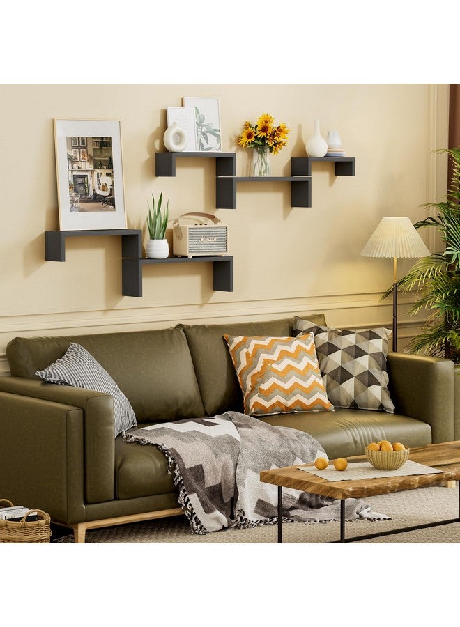 SRIWATANA SRIWATANA Floating Shelves - Wall Shelves for Bathroom, Bedroom, Living Room, Kitchen, Office - Wood Shelves for Wall Decor - Set of 5 (Weathered Black) - Image 3
