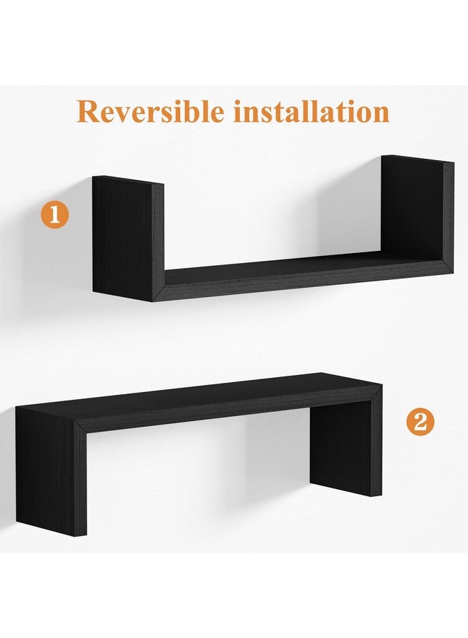 SRIWATANA SRIWATANA Floating Shelves - Wall Shelves for Bathroom, Bedroom, Living Room, Kitchen, Office - Wood Shelves for Wall Decor - Set of 5 (Weathered Black) - Image 4