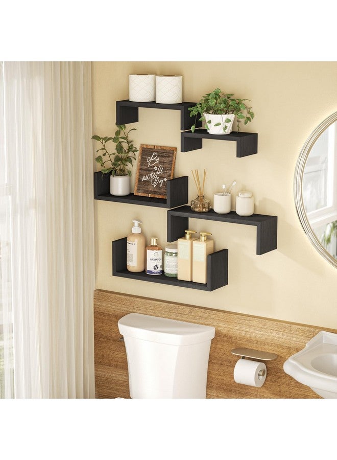 SRIWATANA SRIWATANA Floating Shelves - Wall Shelves for Bathroom, Bedroom, Living Room, Kitchen, Office - Wood Shelves for Wall Decor - Set of 5 (Weathered Black) - Image 1