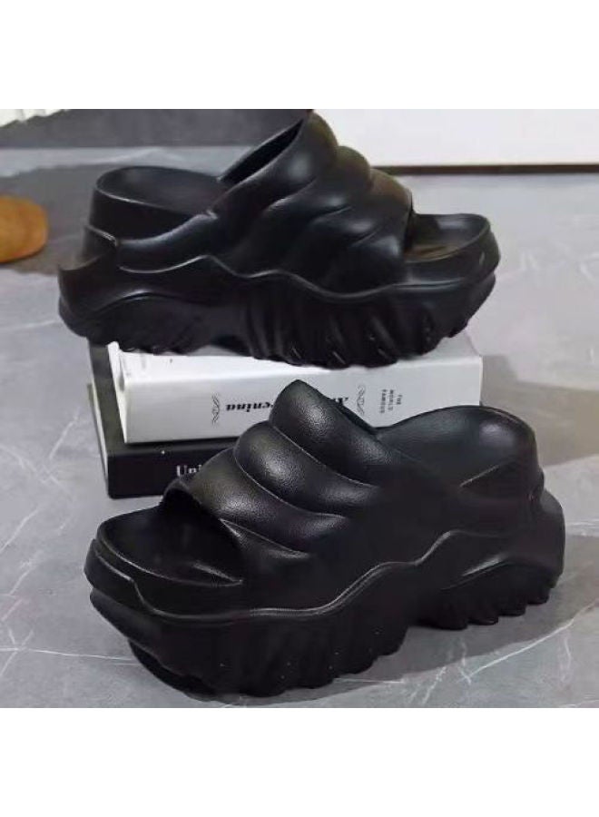 New 9cm Summer Thick-soled High-heeled Wedge-heeled Slippers For Outer Wear Platform-soled Heightening And Slimming Look Slippers