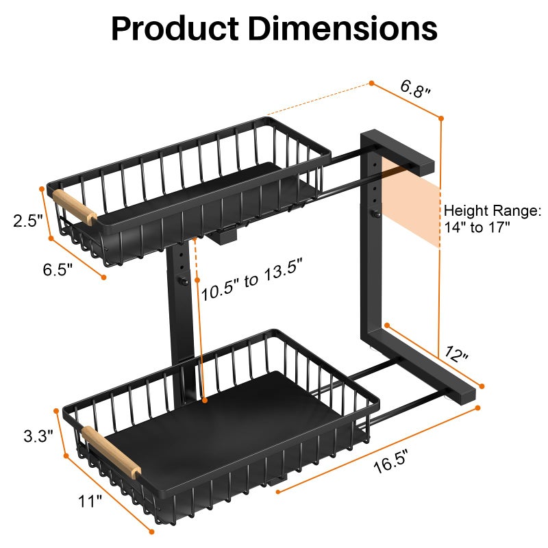 REALINN Under Sink Organizer, Height Adjustable Under Sink Organizers and Storage, 2 Tier Pull Out Drawer Cabinet Storage for Kitchen Bathroom, 1 Pack - Image 5