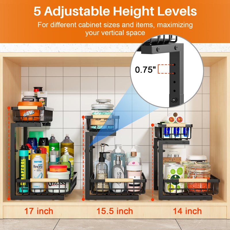 REALINN Under Sink Organizer, Height Adjustable Under Sink Organizers and Storage, 2 Tier Pull Out Drawer Cabinet Storage for Kitchen Bathroom, 1 Pack - Image 3