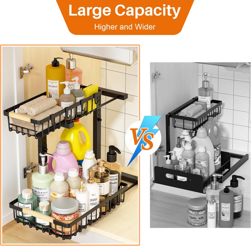 REALINN Under Sink Organizer, Height Adjustable Under Sink Organizers and Storage, 2 Tier Pull Out Drawer Cabinet Storage for Kitchen Bathroom, 1 Pack - Image 4