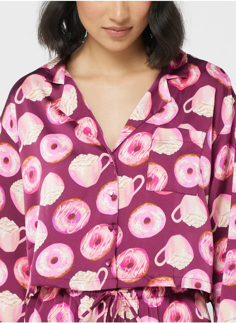 hunkemoller Pocket Detail Printed Shirt