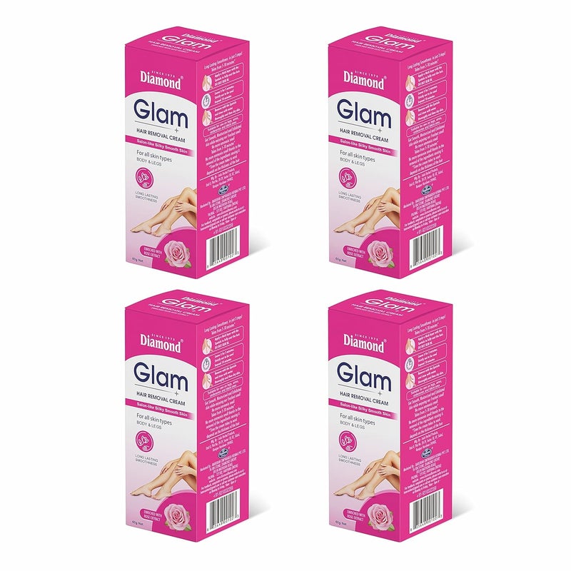 Diamond Glam Hair Removal Cream for Women With No Ammonia Smell Normal SkinBikini line Rose Cream 60g Suitable for Legs Underarms Bikini Line ArmsPack of 4 - Image 1