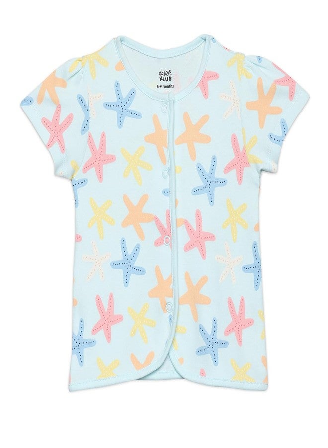 miniklub Cotton Half Sleeves Star Fish Printed Front Open Vests,Pack of 2, Lavender & Blue(3-6M) - Image 4