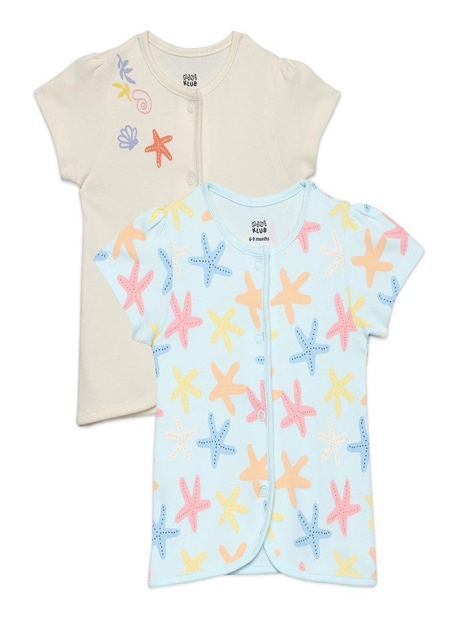 miniklub Cotton Half Sleeves Star Fish Printed Front Open Vests,Pack of 2, Lavender & Blue(3-6M) - Image 1