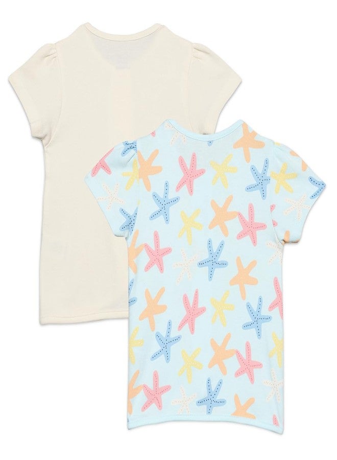 miniklub Cotton Half Sleeves Star Fish Printed Front Open Vests,Pack of 2, Lavender & Blue(3-6M) - Image 2