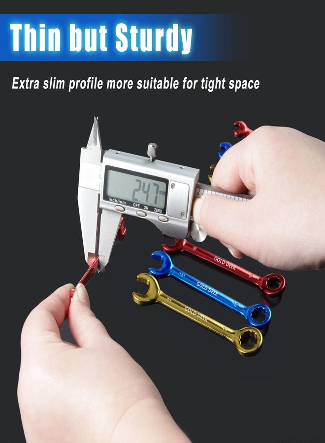 GOLD DEER 20 Pcs Color Plated Small Wrench Set Standard Metric and SAE 5/32"-7/16" & 4-11mm Extra Slim Spanners Mini Wrench Set Open End and Box End Ignition Wrenches with Roll Pouch and Big Ring - Image 3