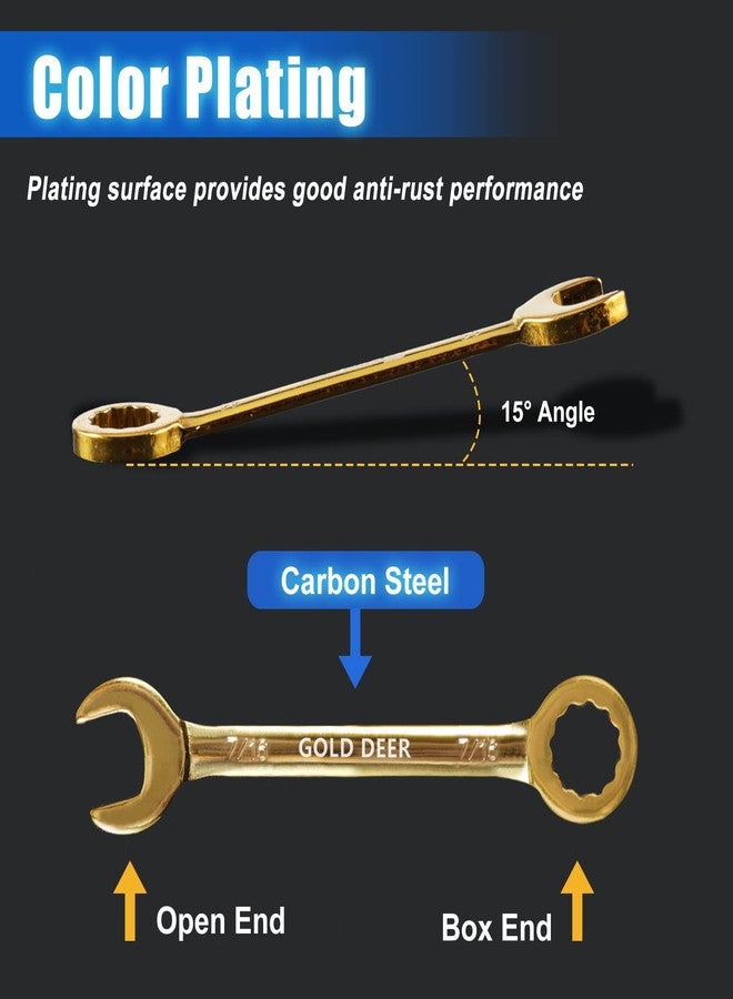 GOLD DEER 20 Pcs Color Plated Small Wrench Set Standard Metric and SAE 5/32"-7/16" & 4-11mm Extra Slim Spanners Mini Wrench Set Open End and Box End Ignition Wrenches with Roll Pouch and Big Ring - Image 2