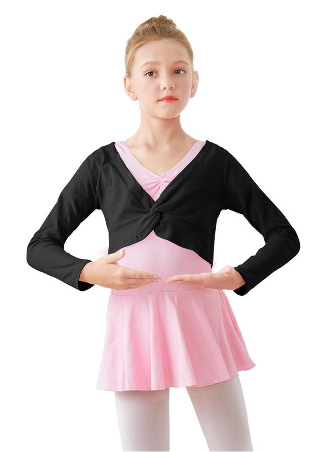Daydance Black Toddler Girl's Ballet Wrap Tops Cropped V-Neck Dance Shrugs for Leotards, Long Sleeve - Image 2