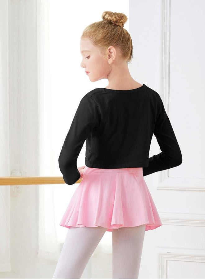 Daydance Black Toddler Girl's Ballet Wrap Tops Cropped V-Neck Dance Shrugs for Leotards, Long Sleeve - Image 5