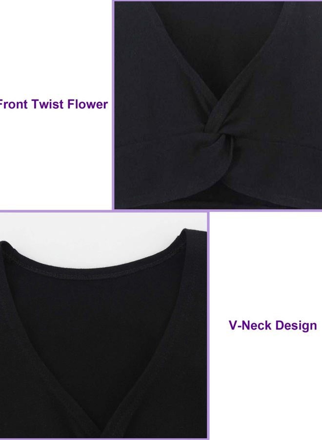 Daydance Black Toddler Girl's Ballet Wrap Tops Cropped V-Neck Dance Shrugs for Leotards, Long Sleeve - Image 3