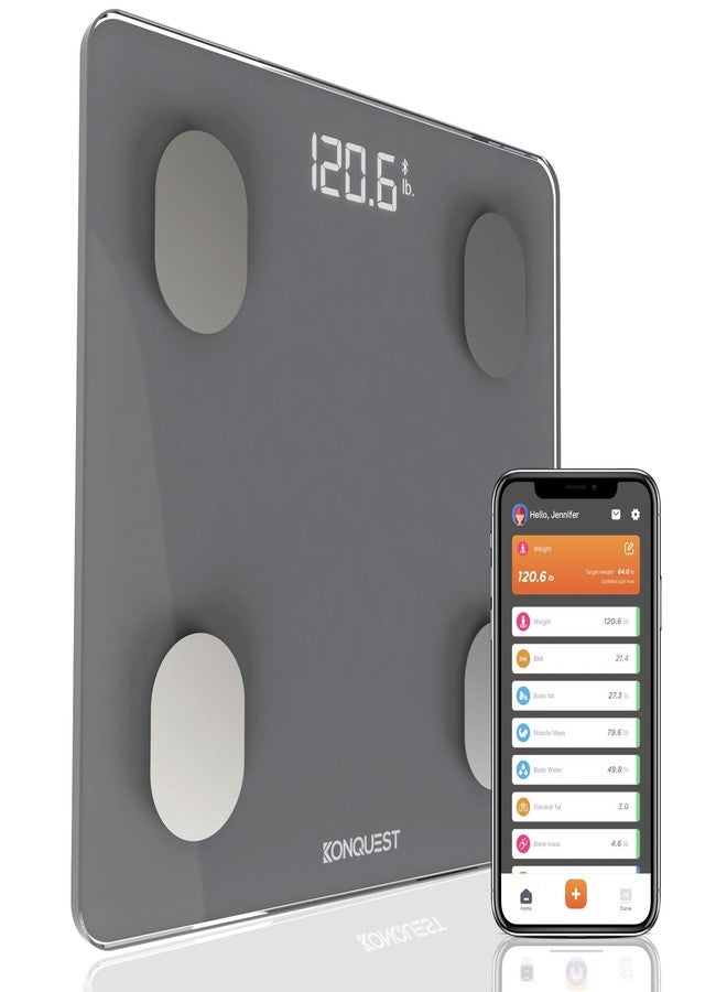 KONQUEST Smart Scale for Body Weight, Digital Bathroom Scale BMI Weighing Bluetooth Body Fat Scale, Body Composition Monitor Health Analyzer with Smartphone App, 400 lbs - Cool Gray - Image 1