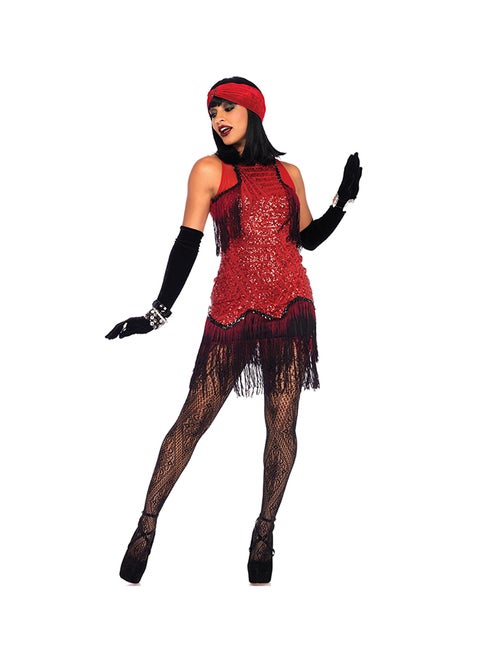 2PC.Gatsby Girl,sequin patterned dress with dip dye shimmy fringe and turban