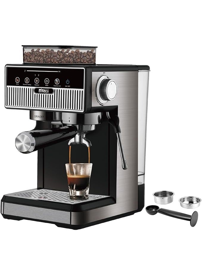 DSP Professional Coffee Machine Stainless Steel Home Use Espresso Coffee Maker 1.7L 20bar Espresso Coffee Maker 1350W with innovative 150g bean Grinding system KA3125 - Image 1
