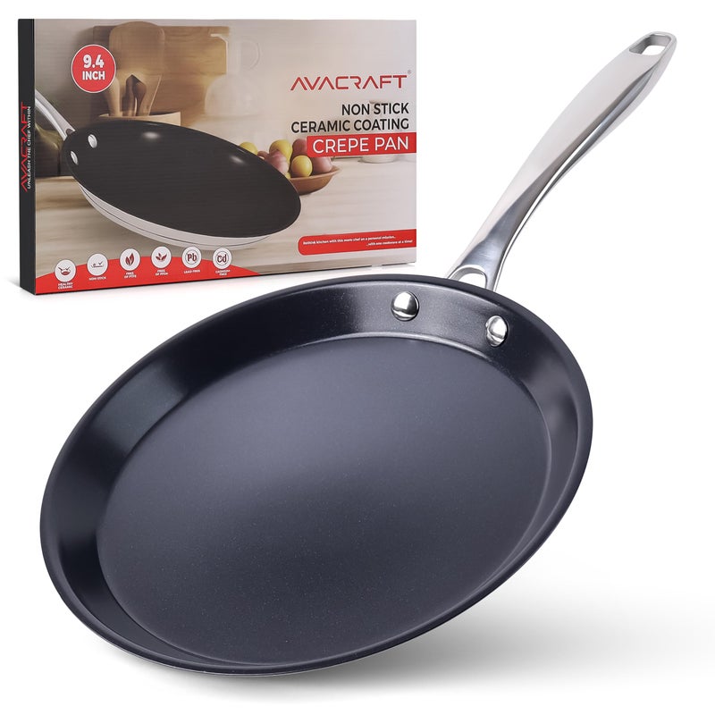 بان كريب من أفاكرافت 10 بوصة 94 غير لاصق بطبقة سيراميكية من الفولاذ المقاوم للصدأ متوافق مع جميع أنواع المواقد خالي من PFOA و PTFE والسموم