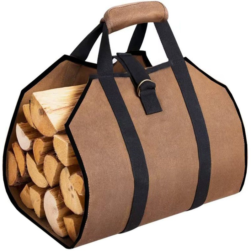 Fireplace Carrier Waxed Firewood Canvas Log Carrier Outdoor Log Tote Bag Wood Carrying Bag with Handles Security Strap Camping Indoor Firewood Log Holder - Image 1