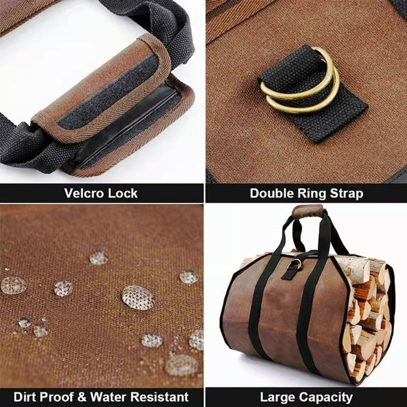 Fireplace Carrier Waxed Firewood Canvas Log Carrier Outdoor Log Tote Bag Wood Carrying Bag with Handles Security Strap Camping Indoor Firewood Log Holder - Image 3