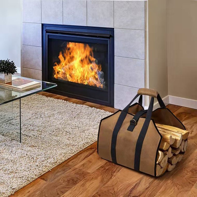 Fireplace Carrier Waxed Firewood Canvas Log Carrier Outdoor Log Tote Bag Wood Carrying Bag with Handles Security Strap Camping Indoor Firewood Log Holder - Image 2