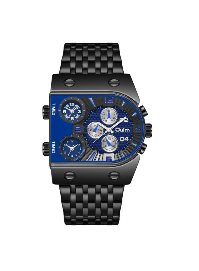 أولم ساعة كوارتز كاجوال رجالية بسوار فولاذي، متعددة المناطق الزمنية، ميناء كبير مضيء - Image 1