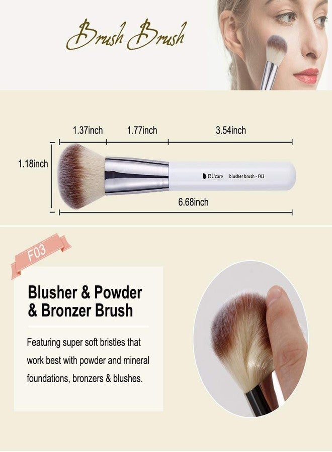 DUcare Makeup Brushes 3Pcs Foundation Contour Bronzer Brush,Concealer Brush,Blusher Powder Brush, Face Kabuki Travel Buffing Stippling Liquid Blending Makeup brush set White - Image 4