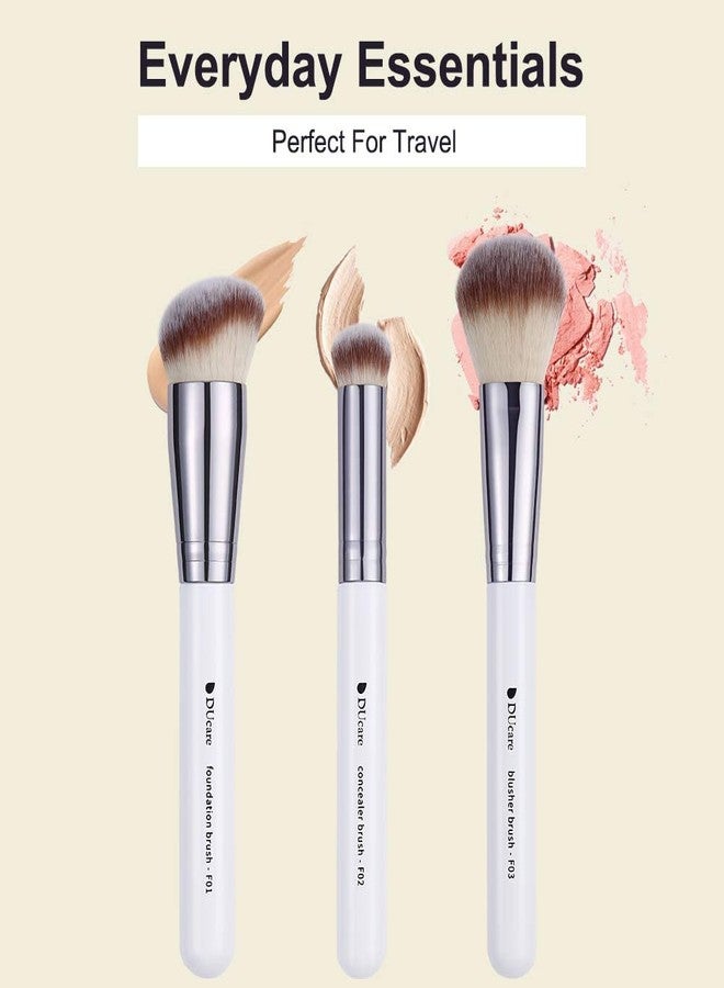 DUcare Makeup Brushes 3Pcs Foundation Contour Bronzer Brush,Concealer Brush,Blusher Powder Brush, Face Kabuki Travel Buffing Stippling Liquid Blending Makeup brush set White - Image 5