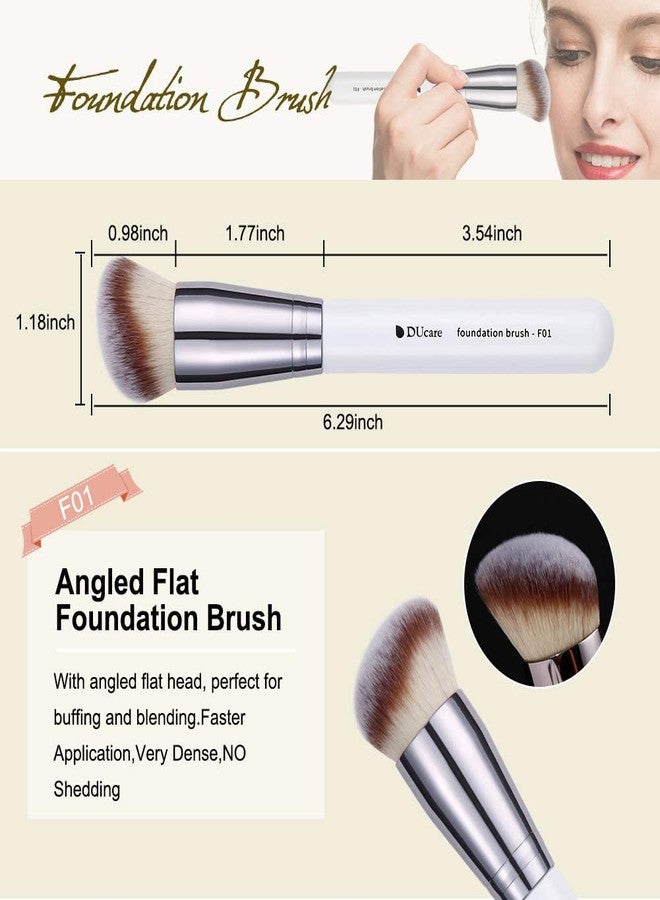 DUcare Makeup Brushes 3Pcs Foundation Contour Bronzer Brush,Concealer Brush,Blusher Powder Brush, Face Kabuki Travel Buffing Stippling Liquid Blending Makeup brush set White - Image 2
