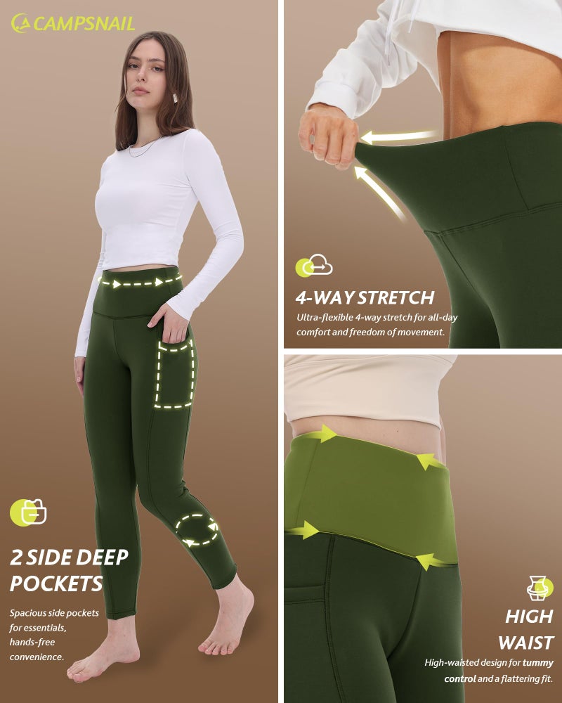 CAMPSNAIL Fleece Lined Leggings Women Water Resistant - Thick Thermal Warm Winter High Waisted Pants with Pockets for Snow - Image 5
